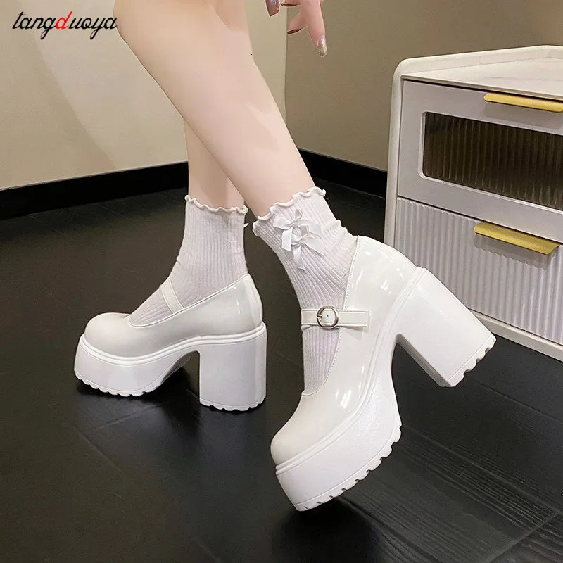 Jurk schoenen witte platform hakken vrouwen Mary Jane schoenen vintage meisjes hoge hak platform Lolita schoenen Japanse stijl student schoenen 230921