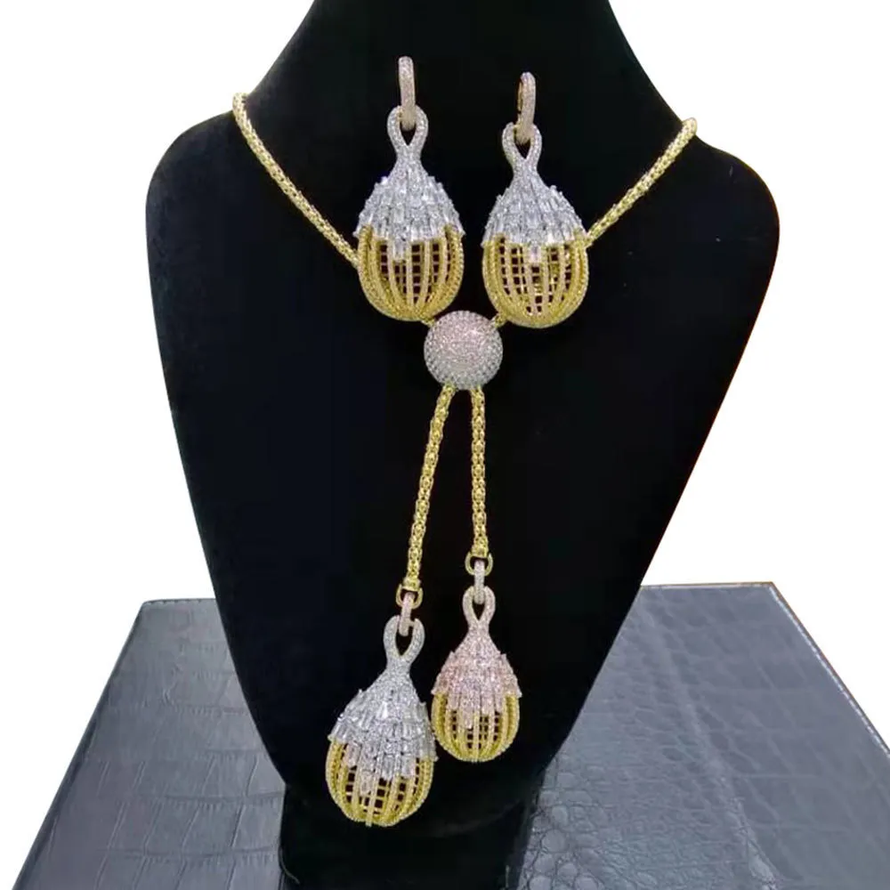 Zestawy biżuterii ślubnej Godki Big Fashion Luxury Flower Wreain Oświadczenie dla kobiet impreza Pełna cyrkon Dubai Bridal Jewelry 2024 230922