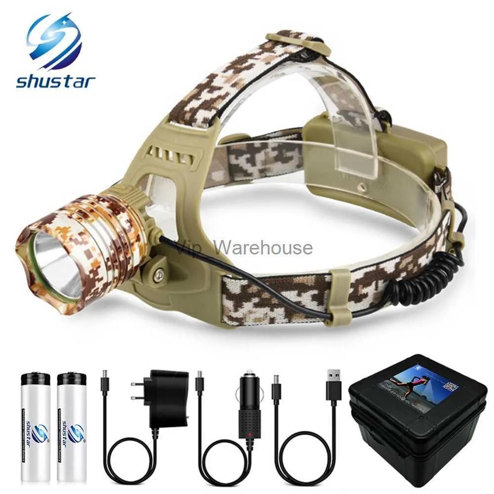 Head lamps Camouflage LED phare étanche phare LED LED lampe frontale lanterne lampe Camping randonnée pêche lumière utilisation 18650 batterie HKD230922