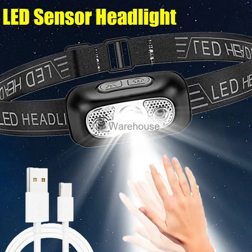 Kafa lambaları Taşınabilir Mini LED Far USB Şarj Edilebilir Gövde Hareket Sensörü Far Far Kampı Balıkçılık Işık Güçlü Meşale Kafa Lambası HKD230922
