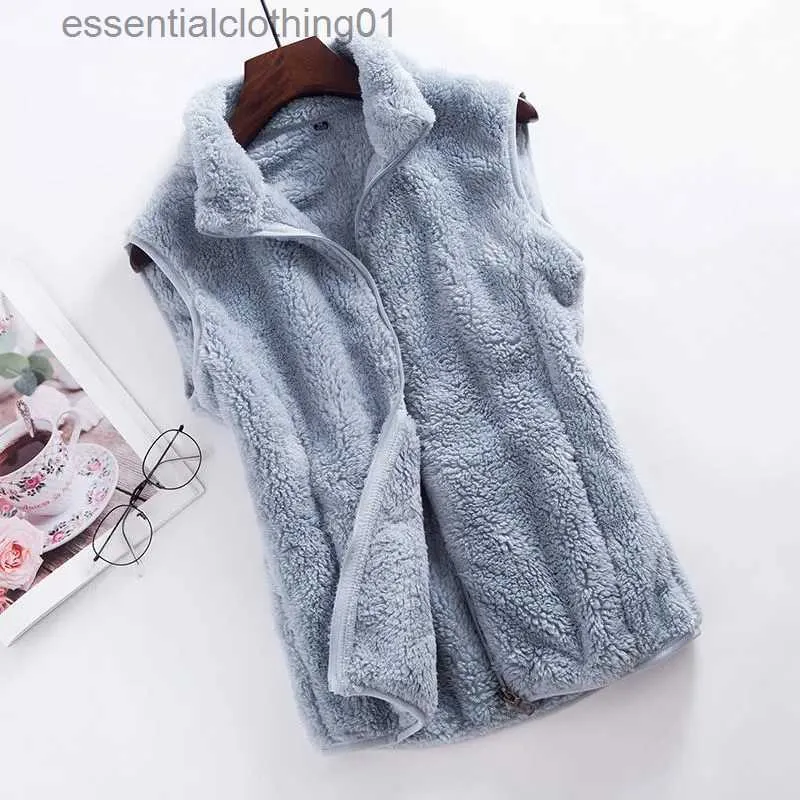 Kvinnors västar Autumn Winter Polar Fleece Vest Women Coat High Collar dragkedja ärmlös jacka varm korall sammet väst kvinnlig väst 4xl l230922