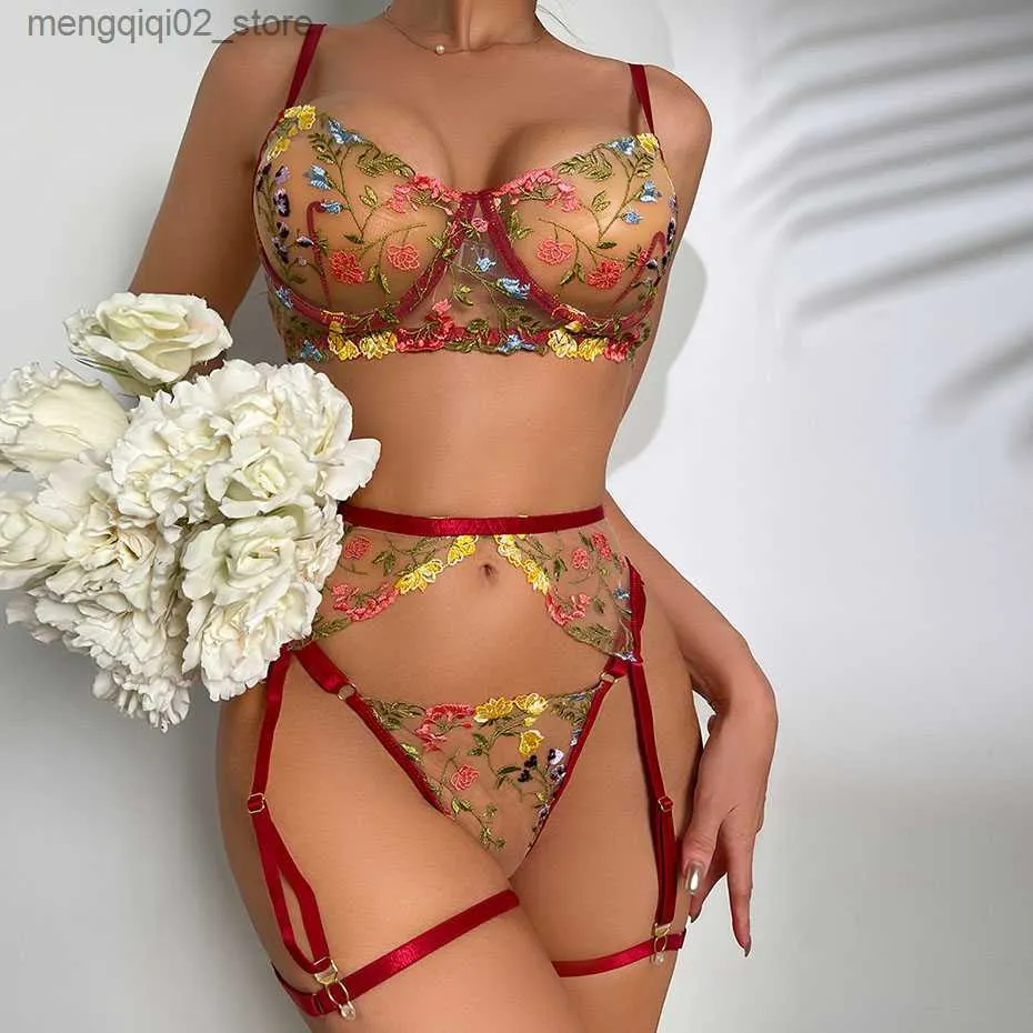 Bras Sets Sexy Bra And Panties Set Lingerie Embroidery Lace Women's  Underwear Set Transparent Erotic Bra Brief Sets Intimates Comes Q230922