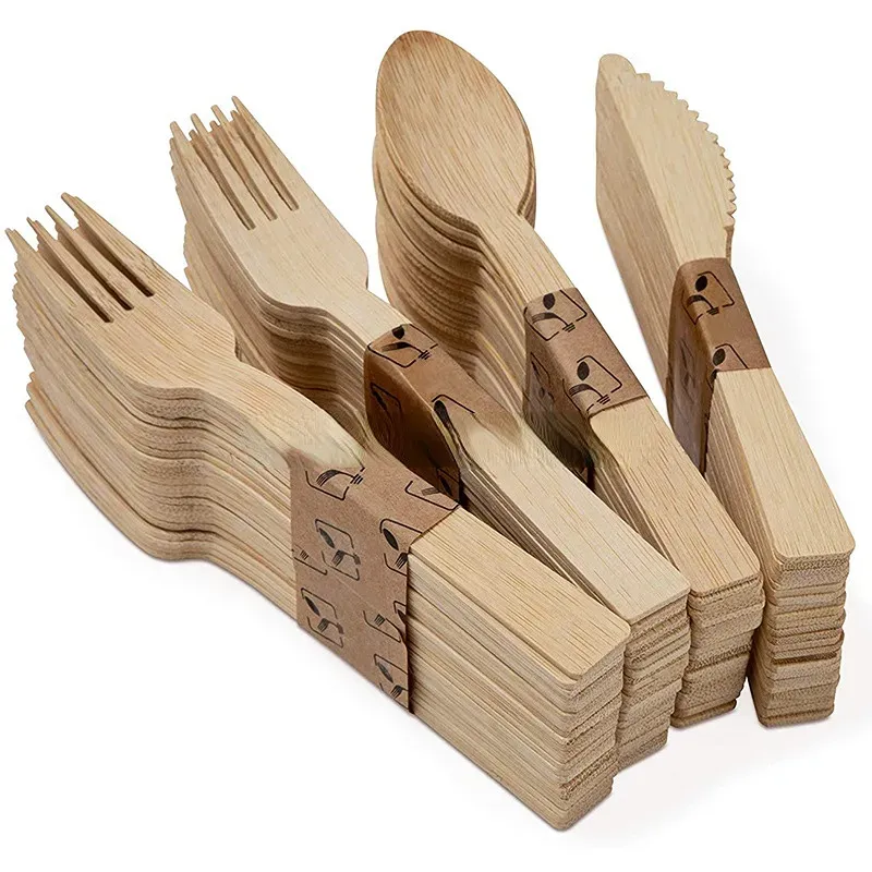 Groothandel Natuurlijk Bamboo Milieu BAMBOE Wegwerp wegwerpstafels Biologisch afbreekbare Bamboo Forks 7 inch