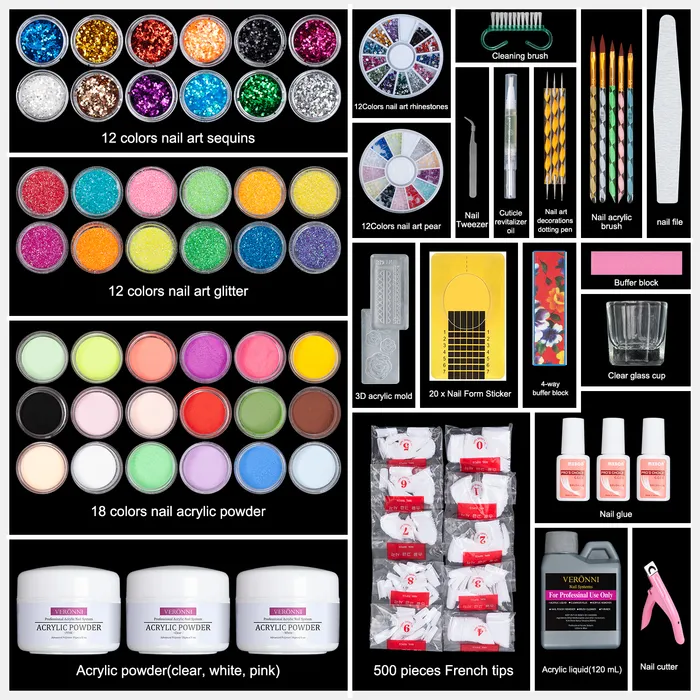 Kits d'art d'ongle Ensemble complet Kit de manucure en poudre acrylique Crystal Polymère Conseils Gel Polish Builder Décoration DIY 230921