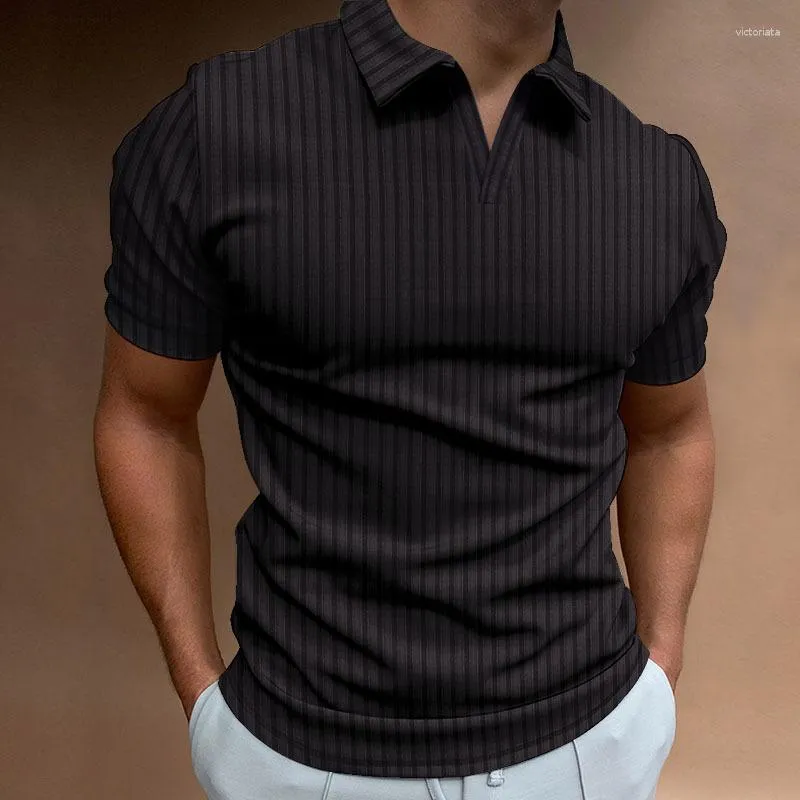 Polos masculinos camisa polo de verão com listras em V camiseta de manga curta