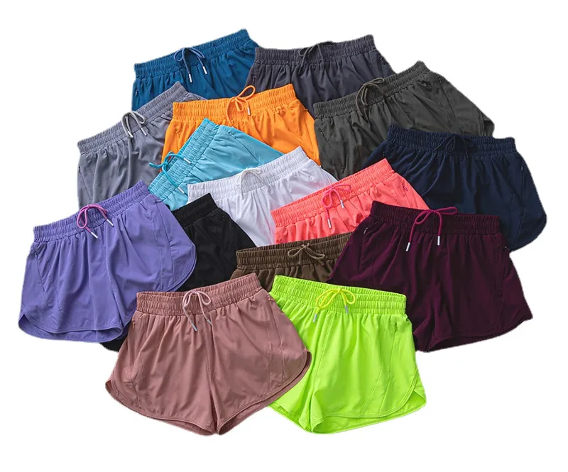 LL601 Hot Low Rise Shorts Breattable Quick-Torka Yoga Shorts Inbyggda fodrade Sports korta dolda dragkedja Sidan Drop-In Pockets Running Sweatpants med kontinuerlig dragkonditionering