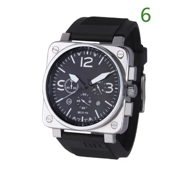 2023 Nouveaux hommes BR Montres-bracelets Montre à quartz Bell Cuir marron Bracelet en caoutchouc noir Ross 6 Han 296