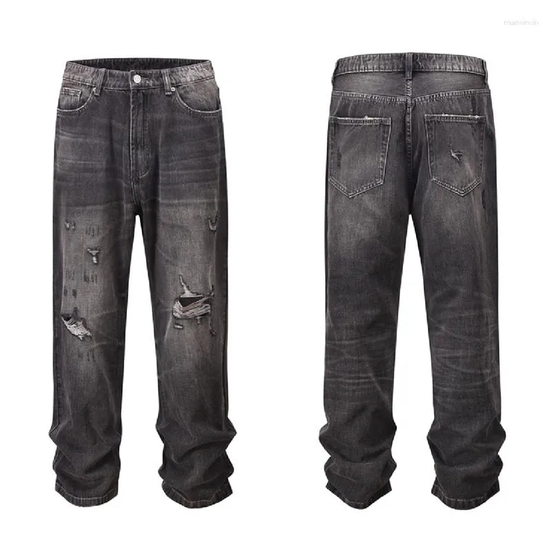 Jeans pour hommes Noir Top Grade Washed Hommes Femmes Haute Qualité Vintage Design en détresse Pantalon Pantalon droit