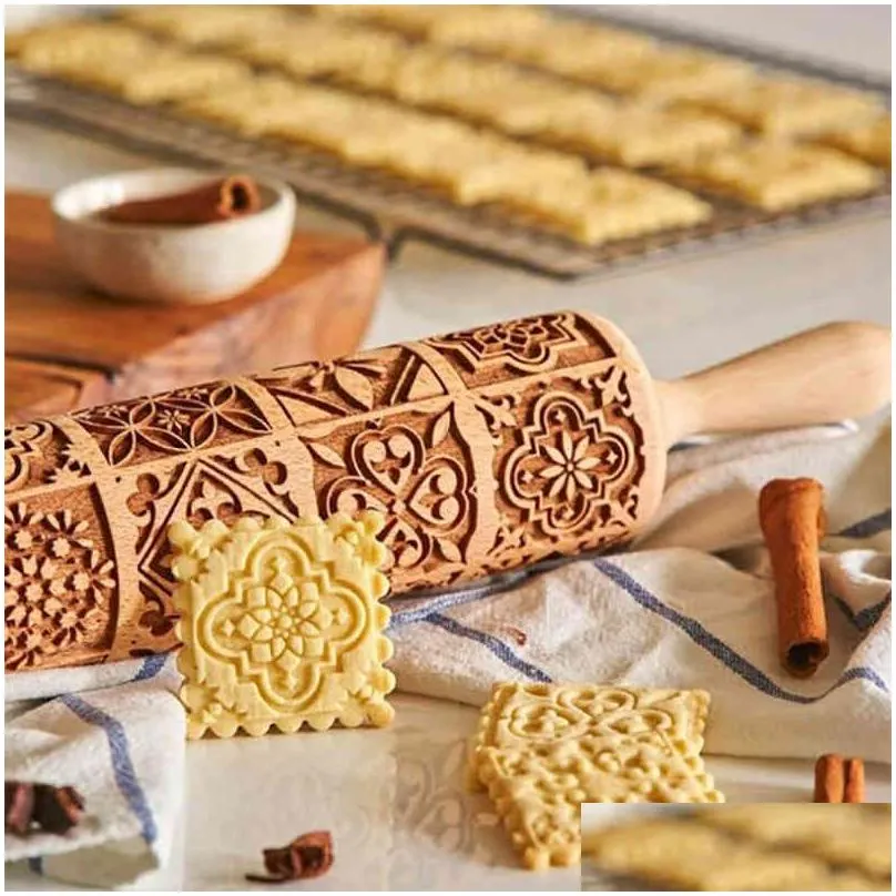 rouleaux à pâtisserie planches à pâtisserie broche en bois en relief avec motif pour la cuisson de nouilles biscuit fondant pâte à gâteau bois à motifs 210401 dro dhzv6