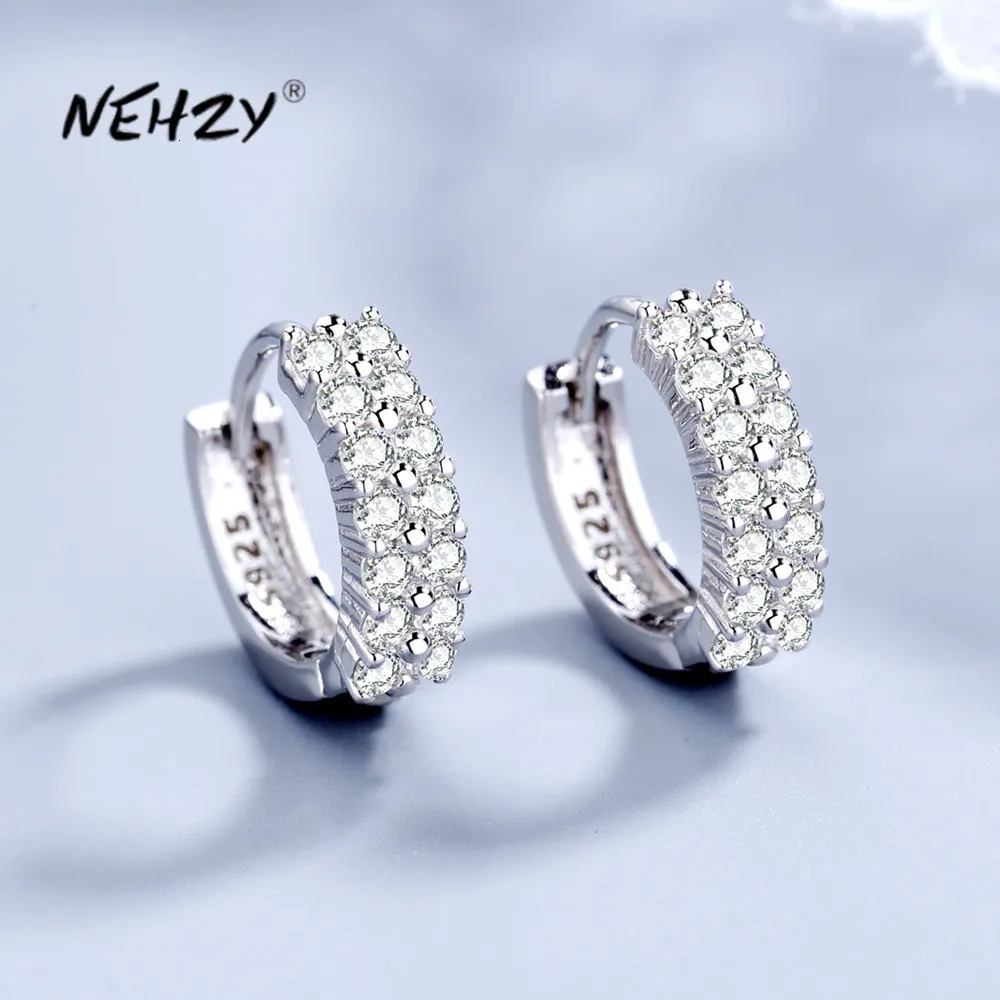 Stud NEHZY 925 silver needle Ladies Fashion High Quality Jewelry Double Row Crystal Zircon Round Silver Plated Stud Earrings 230921