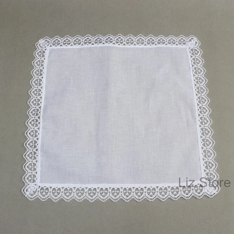23x25cm algodão branco laço fino lenço feminino presentes de casamento festa decoração guardanapos de pano simples em branco diy lenço th1106