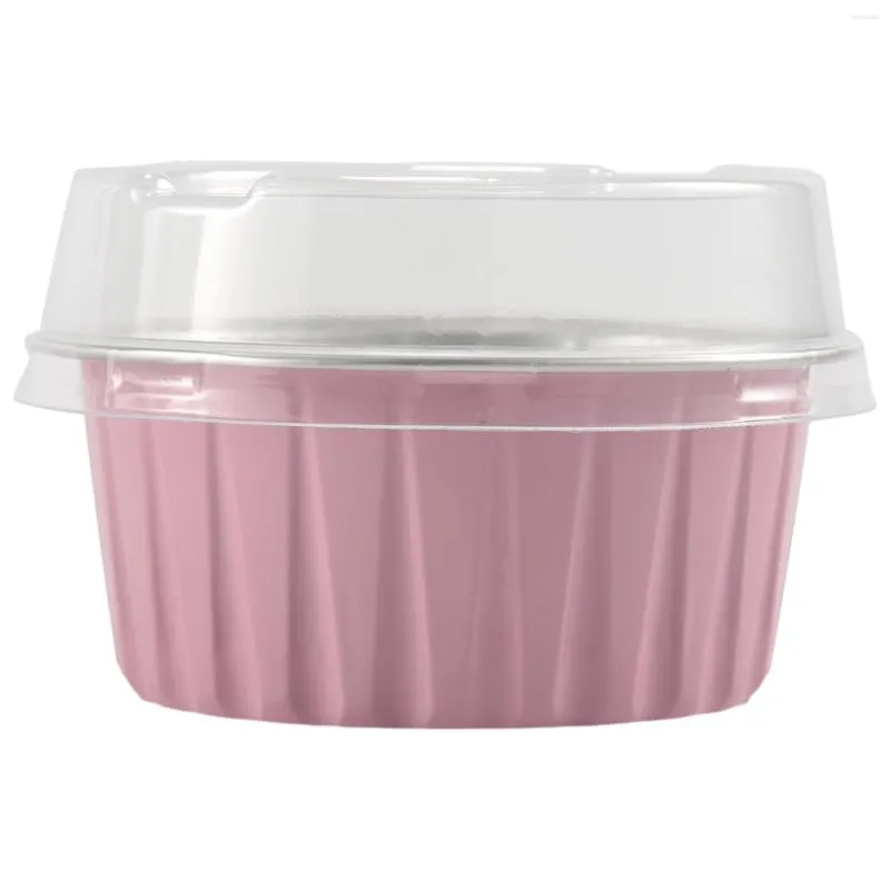 Bakeware Tools 100st 5oz 125 ml engångsgakbakningskoppar Muffinsfoder med lock Aluminiumfolie Cupcake Cups-rosa