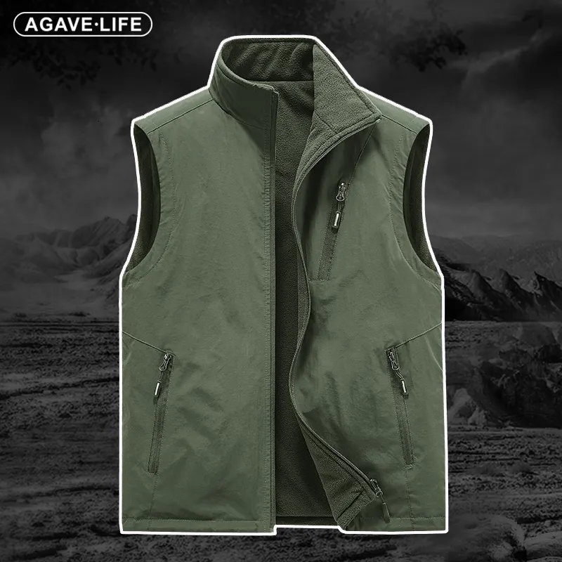 Men's Vests Autumn Winter Cashmere Two Sides Wear Men Warm Plus Fleece Print Embroidered Work Clothes Outdoor Waistcoats 230921