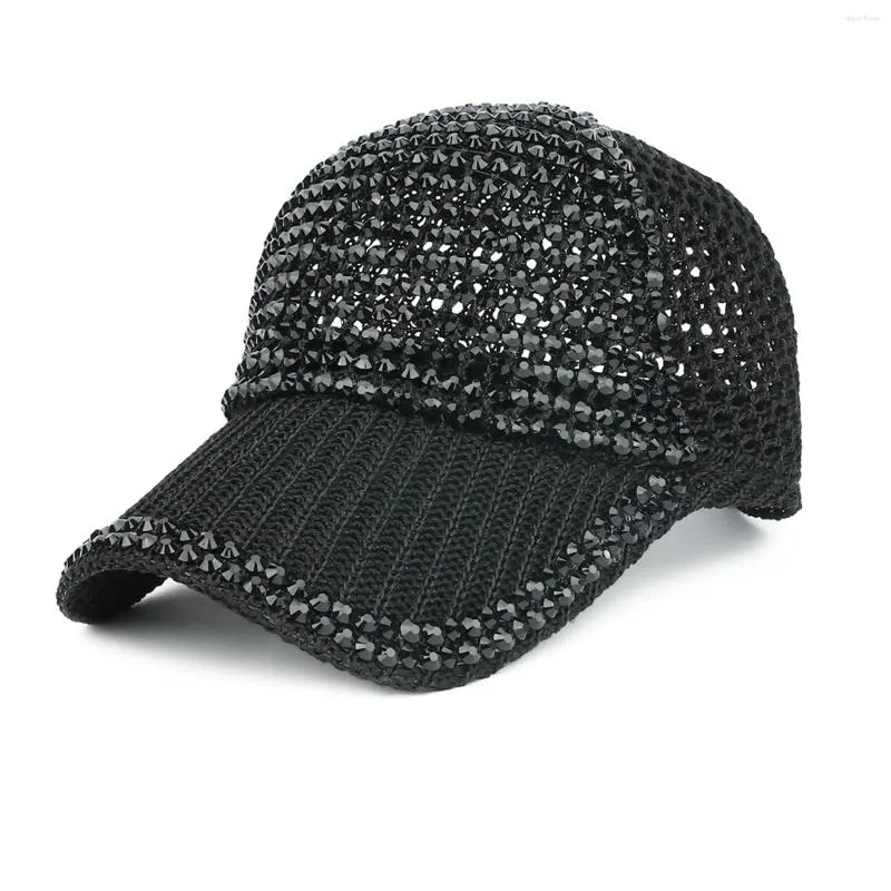 Berretti da baseball Donna Uomo Borchiato Cristalli di strass Berretto da baseball in rete regolabile Bling lucido Cappello da sole traspirante sportivo casual