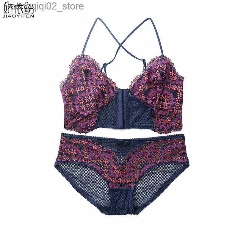 BHs Sets 2019 Neue Sexy Spitze Unterwäsche Set Ultra Dünne Bh Slip Sets Sechs-Reihe Spitze Blumen Bh Sexy Mädchen dessous Bh Panty Set Französisch Bh Q230922