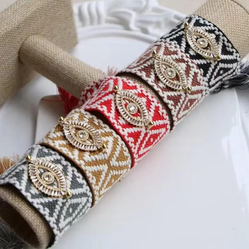 Pulseras de encanto 5 unids pulsera trenzada hecha a mano ajustable mujeres tejidas borla cadena circón ojos grandes bohemia moda moda artesanía