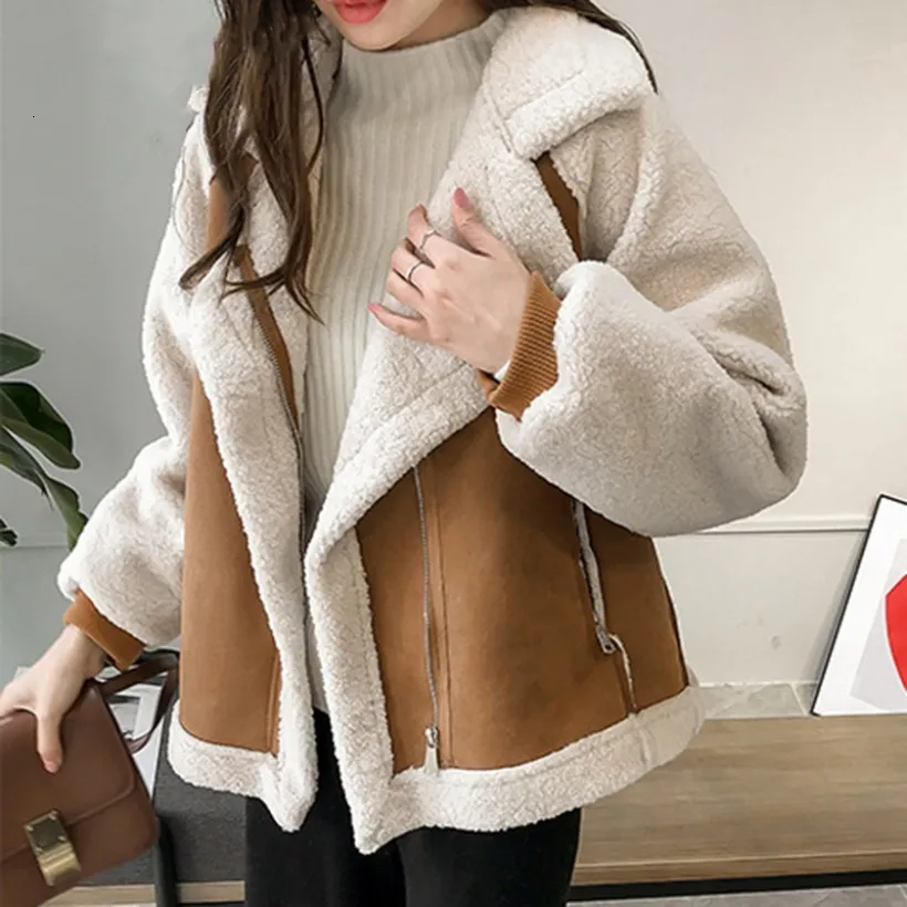 Womens Fur Faux Women Winter Suede Jackets Coat Thicken Warm Lambs Wool Teddy Coats Ladies Loose Outwear Tops Woman Jacket Plush 230922