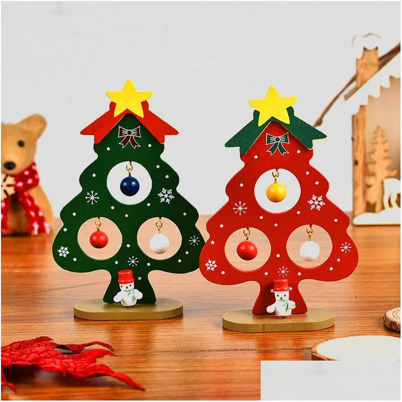 Christmas Decorations Gift Tree Small Ornament Mini Painted Desktop Wooden Card Year For Home Drop Delivery Garden Festive Party Supp Dhlsm