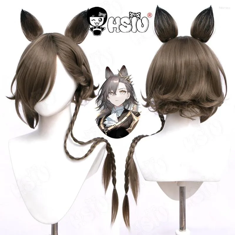 Articoli per feste Lavinia Falcone Parrucca Cosplay Gioco Arknights HSIU 70CM Grigio Marrone Trecce Capelli lunghi Berretto sintetico