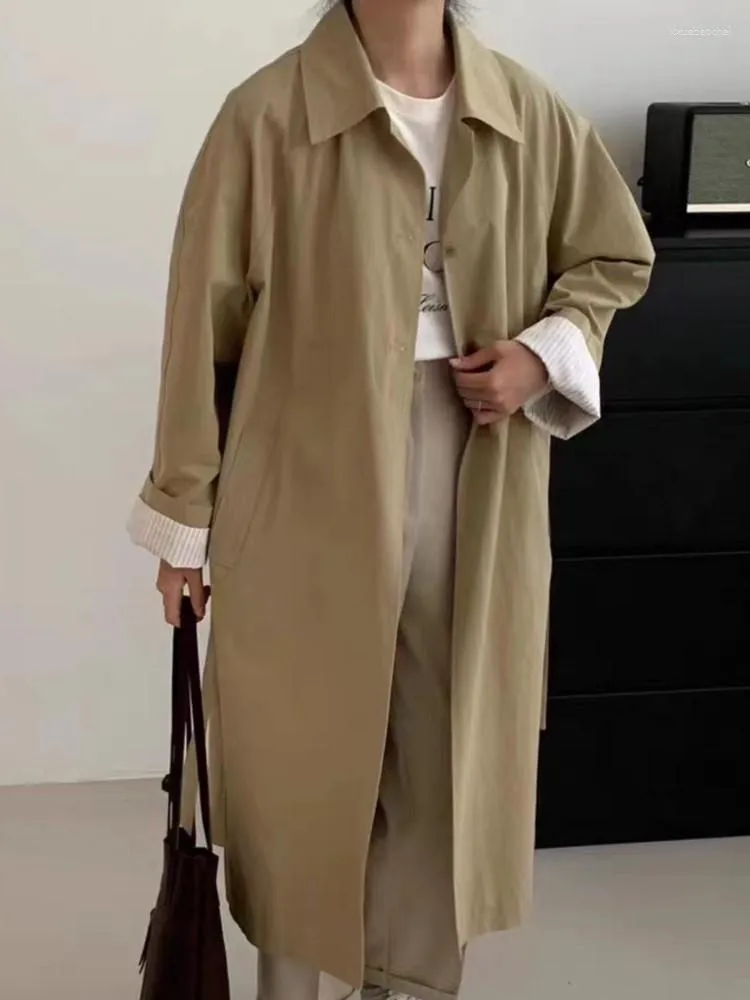 Casacos de Trench das Mulheres Coreano Turn-down Pescoço Vintage Windbreak Mulheres Elegante Casual Sólida Senhora Outono Outfits 2023 Moda Solta Francesa Longa