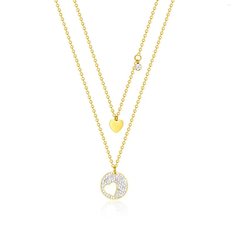 Chaînes 316L en acier inoxydable mode bijoux fins 3 couches amour coeur forme ronde charmes chaîne collier collier pendentif pour les femmes