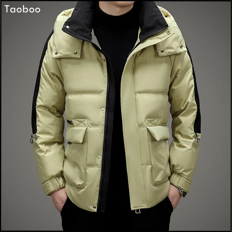 Hommes Down Parkas Taoboo 2024 High Street Vestes d'hiver pour hommes Style classique Vestes à capuche amples Mode Casual Rayé 90% Canard blanc 230922