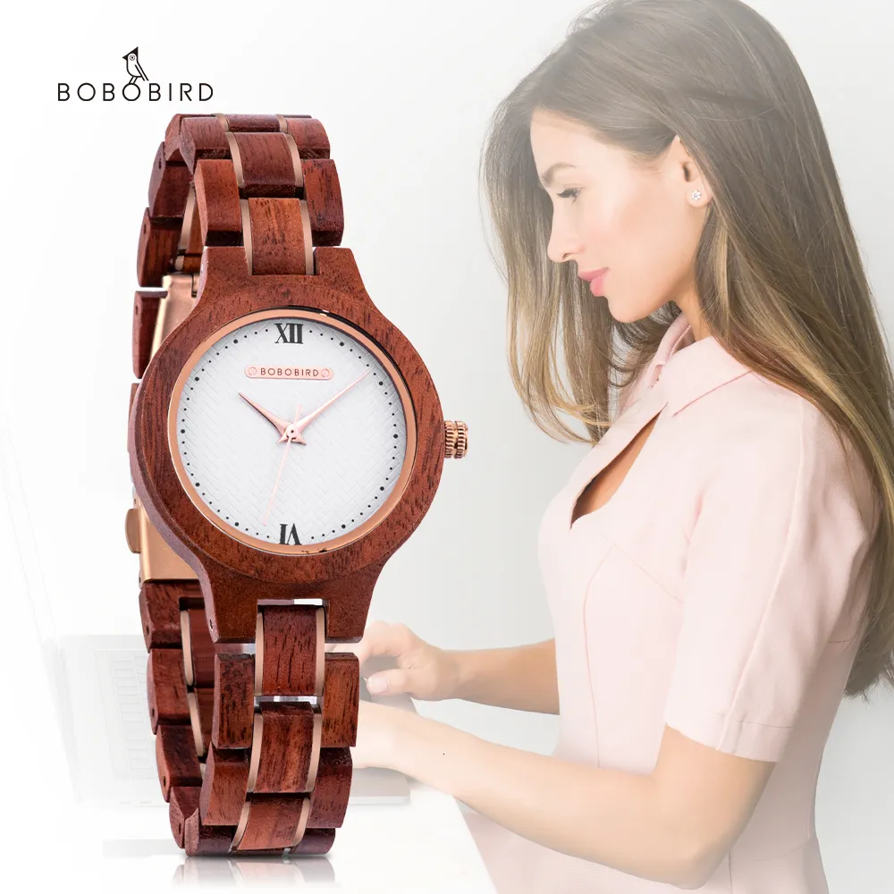 Womens Watches Bobo Bird Women Watch Fashion Wood Japanese Quartz Movement Wristwatch Luxury Red Sandalwood Timepiece Gift Box 230921