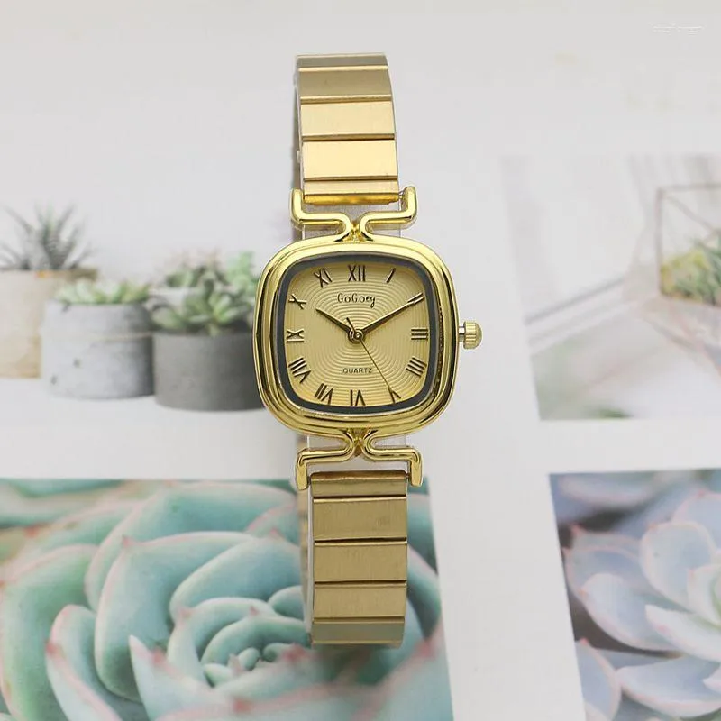 ساعة Wristwatches Women Women Watch watch with Roman Rose Rose Golden Quartz Watches Ladies Square Gold Clock Clock Female Vintage Simple Reloj