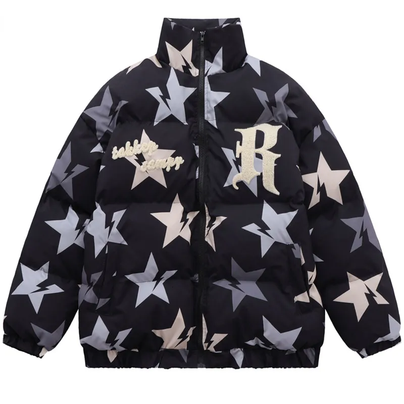 Heren Down Parka Hip Hop Winterjas Mannen Straat Sterren Print Y2K Streetwear Retro Dikker Bubble Jassen Harajuku Mode Winddicht 230922