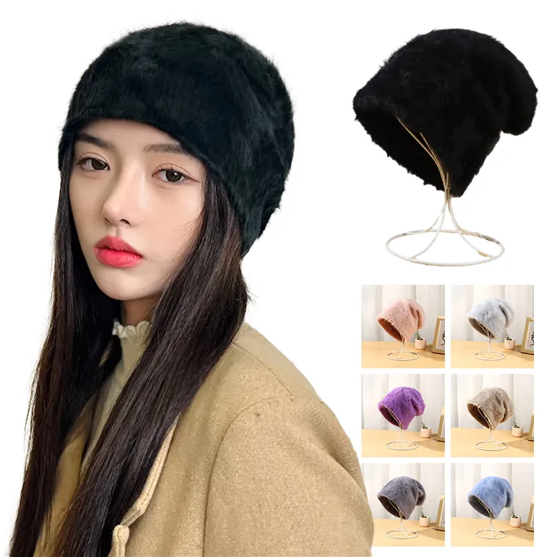 Berretto/berretti di cranio Fashion Solid Fast Rabbit Furie Y2K Bernelli per donne morbido Fluffy Angola Inverno Cappello Female Cappello in cofano anticarono 230921