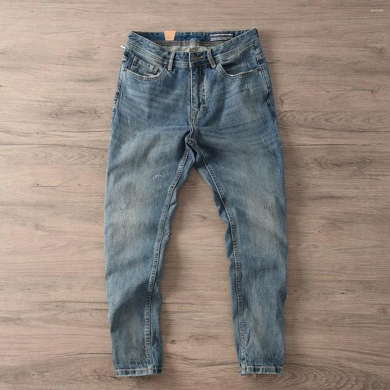 Men's Jeans Heavy-duty AmeriCana Carved Vintage Spring And Autumn Trend Casual Small Straight-leg Long Pants Men