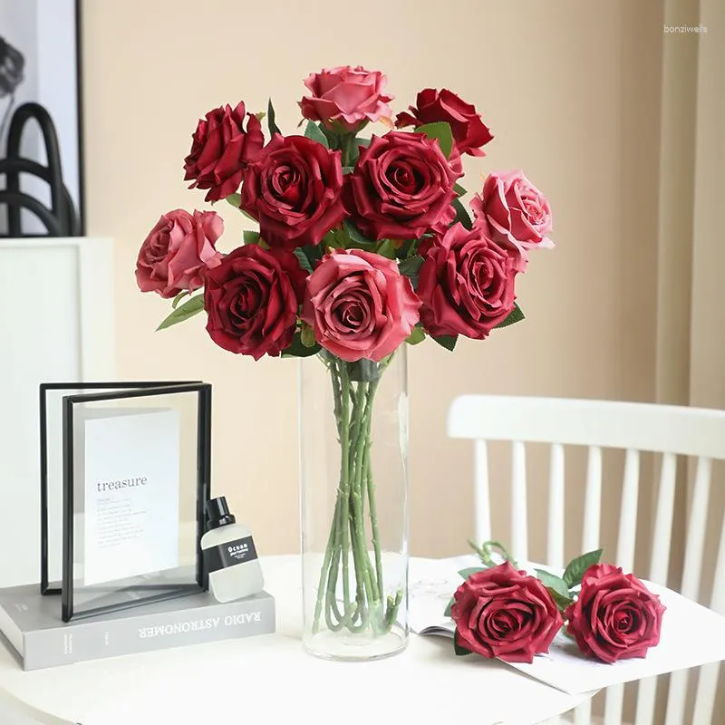 Fleurs décoratives simulées à une branche, fleur de Rose, accessoires de tournage sur scène de mariage pour la saint-valentin, décorations de fenêtre de centre commercial