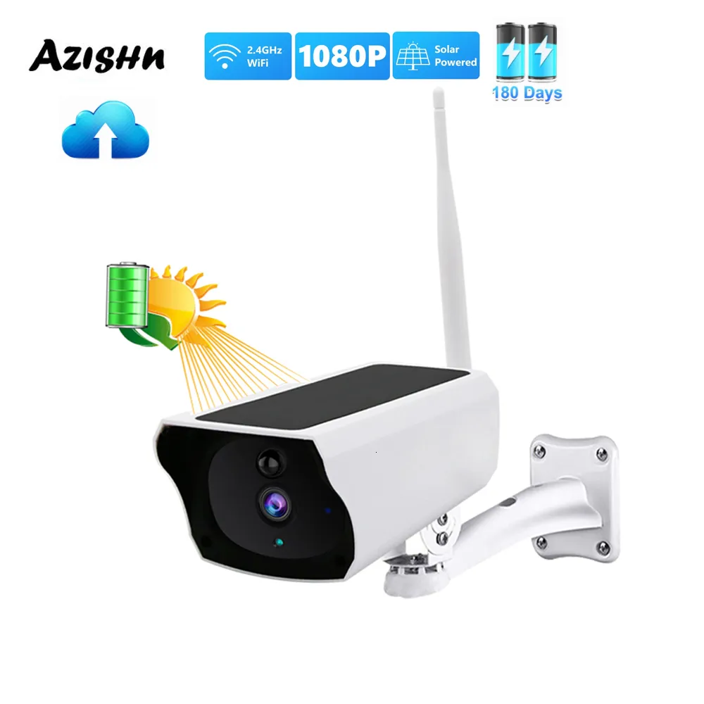 Kamery IP Azishn 1080p kamera IP Wi -Fi bezprzewodowy panel słoneczny Kamera bezpieczeństwa baterii 2MP PIR Dwukrotnie wodoodporne kamera nadzoru audio 230922