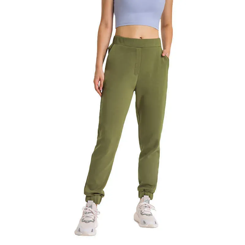 2023New L-29 Tenues de yoga Pantalon de jogging de sport d'entraînement Tissu à sensation nue Femme Taille Cordon Fitness Pantalon de survêtement avec deux poches latérales Style original
