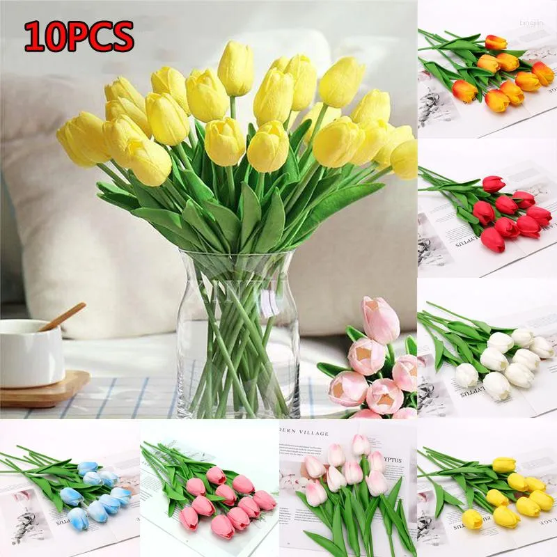 Flores decorativas 10 pçs tulipas artificiais buquê de flores de seda para o dia dos namorados festa de casamento decoração mão casa decorações da sala de estar