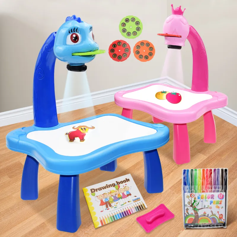 Jouets d'apprentissage enfants projecteur LED Art Table à dessin enfants tableau de peinture bureau artisanat outils de peinture éducatifs jouet pour fille 230922