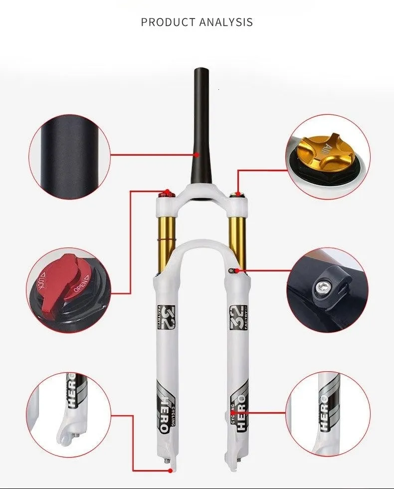 Fourche à Suspension Air AuroraXQ Pour VTT – 160mm, 26/27.5/29 Pouces, Alliage Magnésium, Verrouillage Manuel Ou Distance