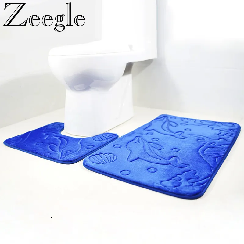 Tapis de bain Zeegle dauphin en relief 2 pièces ensemble de tapis de bain flanelle tapis de salle de bain ensemble anti-dérapant tapis de toilette tapis de sol de salle de bain tapis de douche 230922