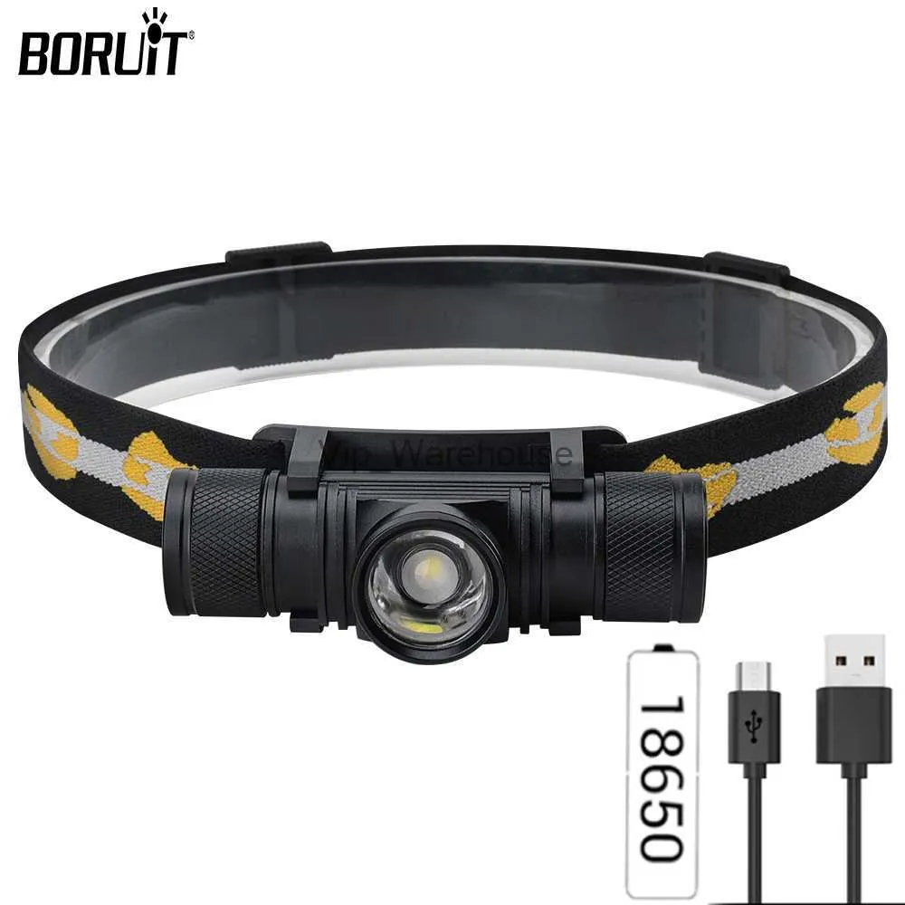 Lâmpadas de cabeça BORUiT Zoomable LED Farol Portátil À Prova D 'Água Lanterna USB Recarregável Trabalho Farol Pesca Camping Caça Cabeça Tocha HKD230922