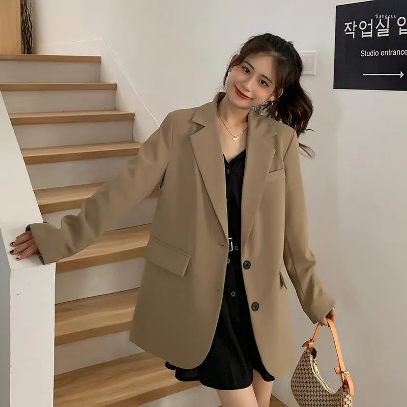 Women's Suits Autumn Style Simple Retro Coffee Color Long-sleeved Suit Jacket Female Temperament High-end Casual Small