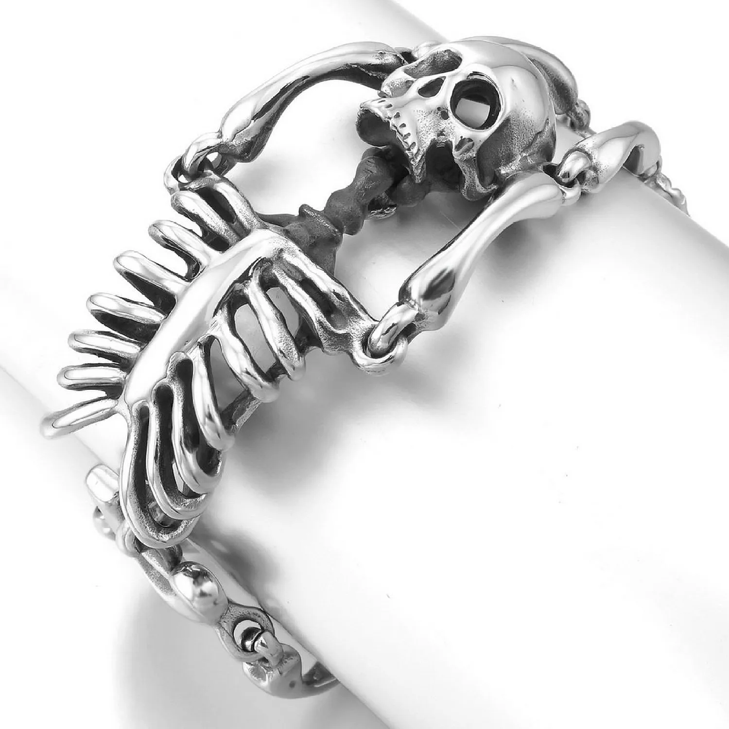 Stainless Steel Dino Skeleton Bangle: Heavy Mens Metal Stainless Steel Dino Skeleton Bangle: Heavy Mens Metal
