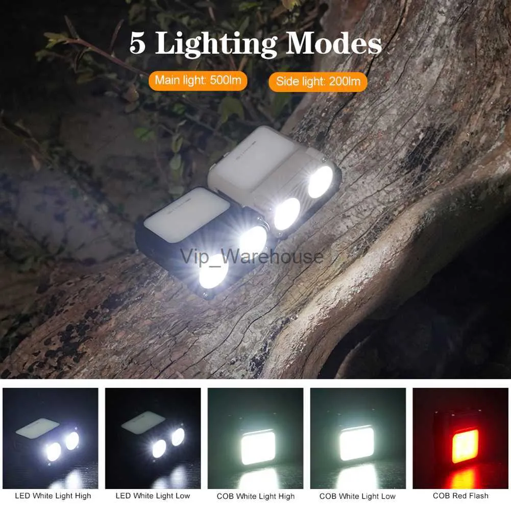 Hoofdlampen Dual Beam Cap Clip-on Light Type-C Opladen Sleutelhanger Licht LED 1200mAh Draagbaar 500LM 5 standen Waterdicht voor Vissen Noodsituatie HKD230922