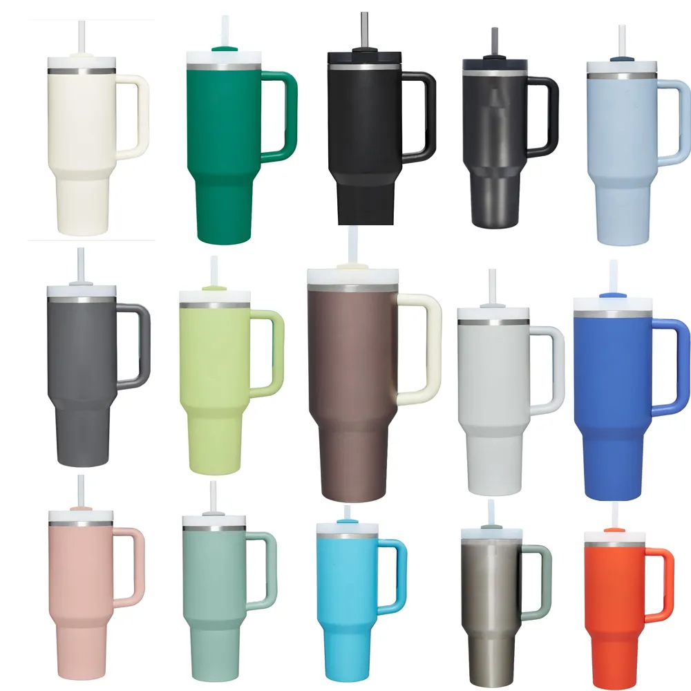40oz Stainless Steel Tumbler with Handle & Straw - Insulated Coffee Cup ...