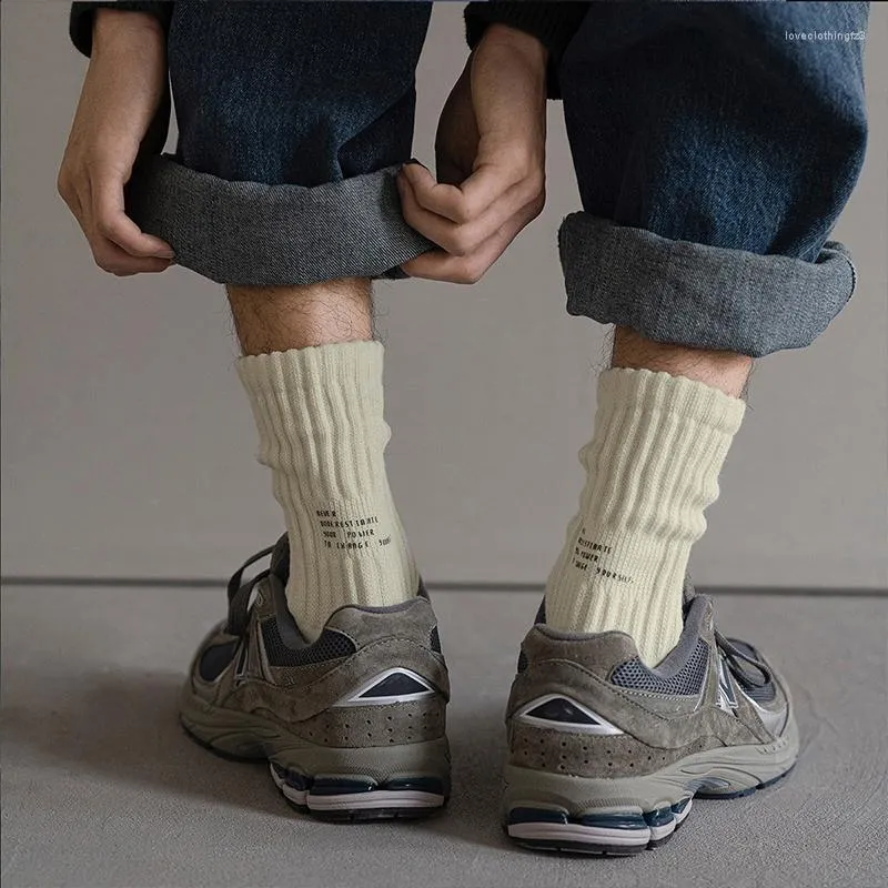 Chaussettes pour hommes Vintage Tube moyen coton lettre japonais sport serviette bas décontracté Couple unisexe STANDARD