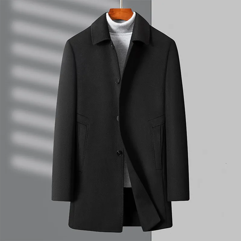 Herr ull blandar eleganta trenchrockar för män 2023 Autumn Winter Black Grey Casual Fashion Business Office Man Long Windbreaker Jackets 230921