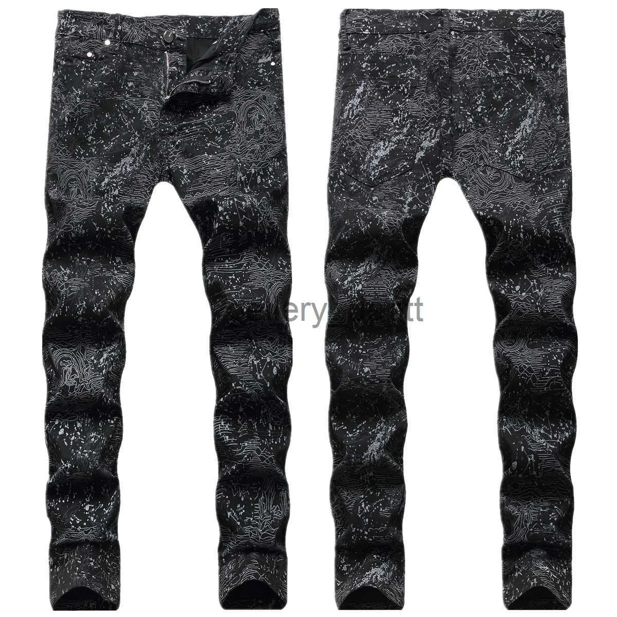 Jeans da uomo EHMD Quattro stagioni stampa leopardata ricamata Jeans da uomo di fascia alta stile italiano morbido cotone casual elasticizzato piedi striscia 3D 2023 J230922