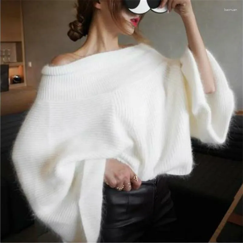 Women's Sweaters 2023 Korean Fashion Autumn Sexy Off Shoulder One Line Collar Pullover Sweater Loose Flare Sleeve Knit