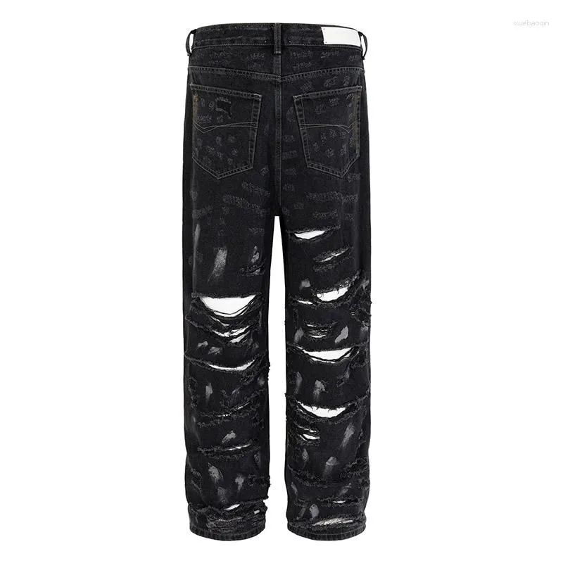 Jeans masculinos graffiti impresso calças rasgadas homens harakuju hip hop streetwear calças jeans preto