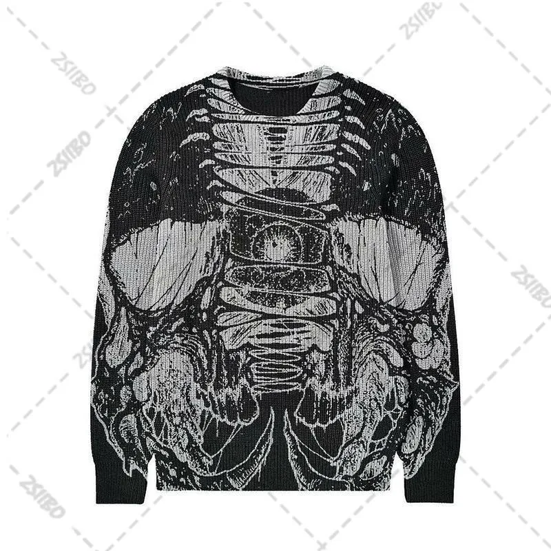 Pulls pour hommes Pull de rue pour hommes Rétro Vieux Crâne Graffiti Tricoté Pull Dames Coton Harajuku Casual Pull Lâche Automne 230922