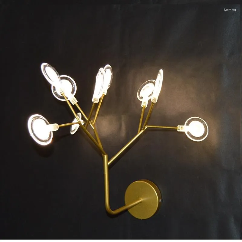 Wall Lamp LED Modern Firefly Charming Branch Decoration Indoor Lighting Golden Body Lustre Fixtures Acrylic Glass Shade 110-240V